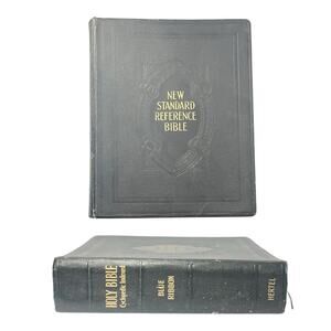 1936 Hertel KJV Large Family Bible, New Standard Reference Blue Ribbon 11 3/4”